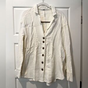 Free People XS White Cotton Gauze Button Down Shirt
